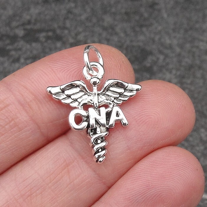 Silver CNA Caduceus Charm – Nursing Assistant Charm – Gift for Nursing Assisant