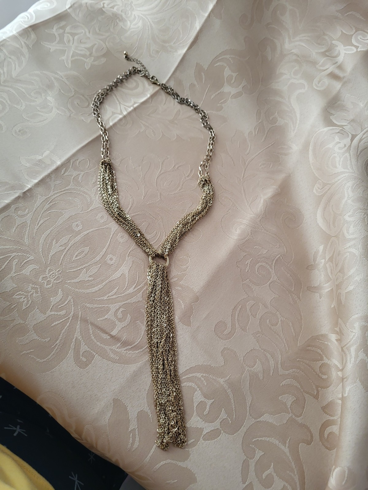 Tassel Y Necklace, Lariat Tassel Necklace, Goldtone Statement Necklace