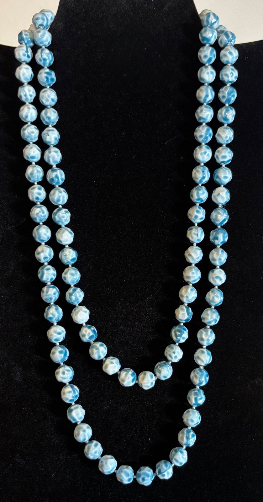 Single Strand Teal and White Baroque Style Faux Pearl Necklace 46″