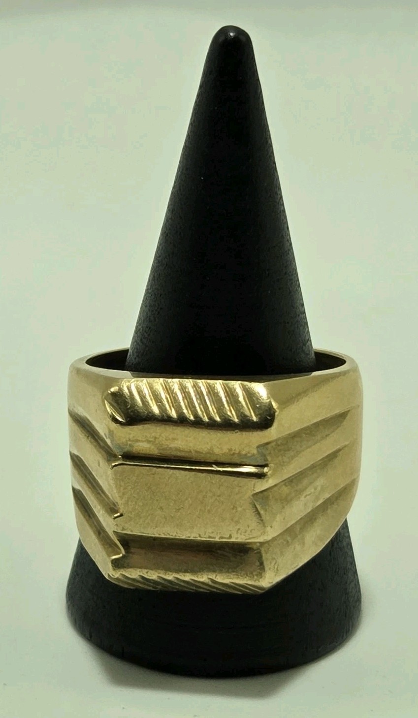 Vintage Chunky Brass Etched Ring Geometric Pattern Size ~10.75 Retro