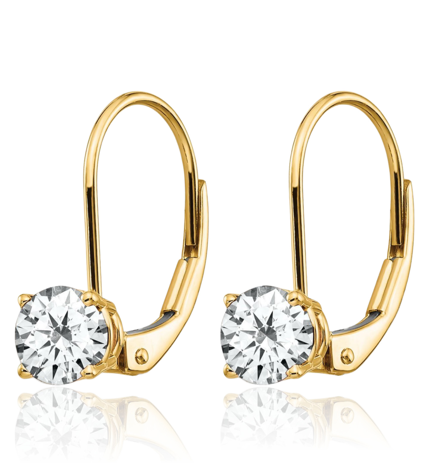 14K Solid Yellow Gold 0.50 ct Cubic Zirconia Small Drop Earrings 16mm 5/8 inch