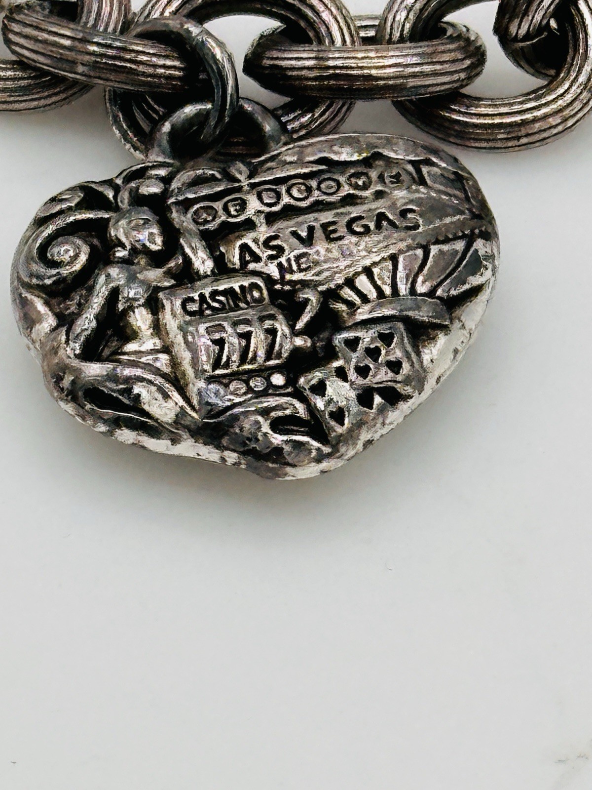 Brighton Silver Plated Chunky Chain Bracelet Las Vegas Travel Series Heart
