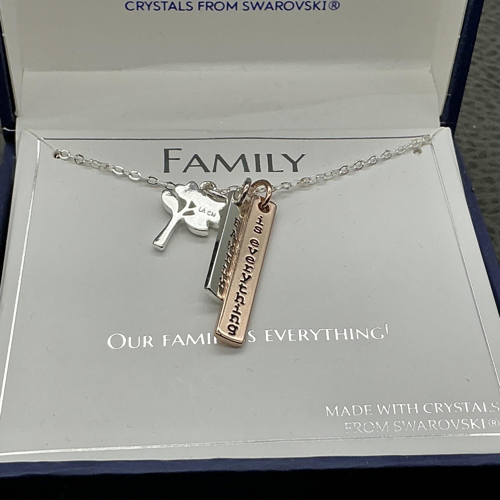 Brilliance Necklace Silver Family Tree Bar Pendant Swarovski Crystal Jewelry