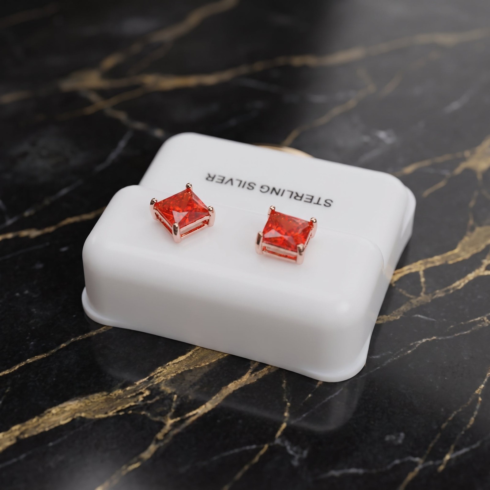 Red Fire Opal Square Earrings Rose Gold Over 925 Sterling Silver Lab Created