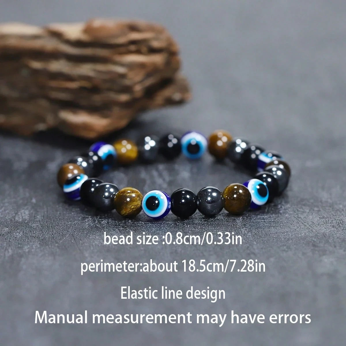 1pc Handmade Natural Stone Tiger’s Eye Devil’s Eye Beaded Bracelet, unisex