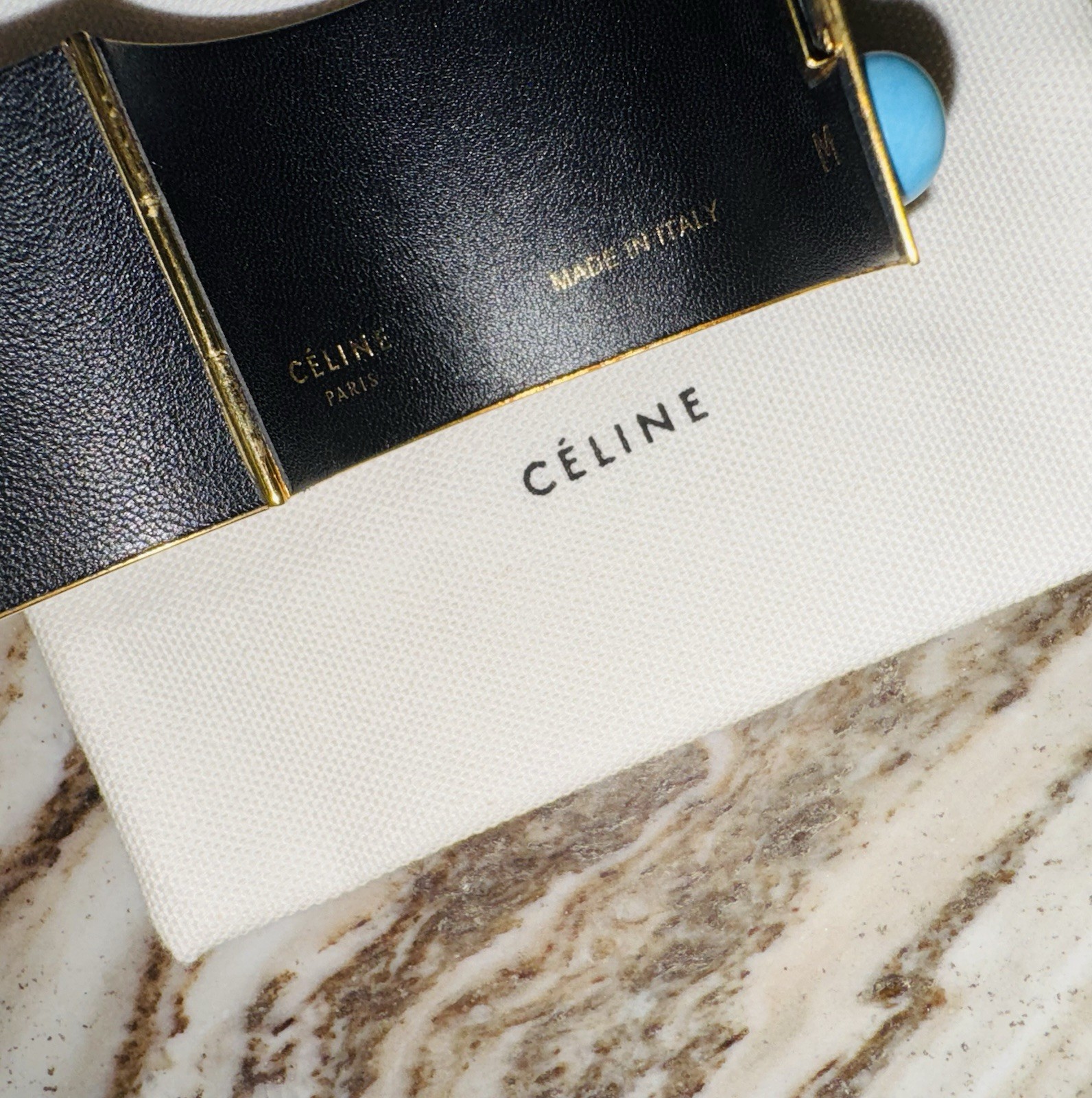 Authentic Celine Gold Brass Manchete Bracelet Bangle Marble Phoebe Philo Rare