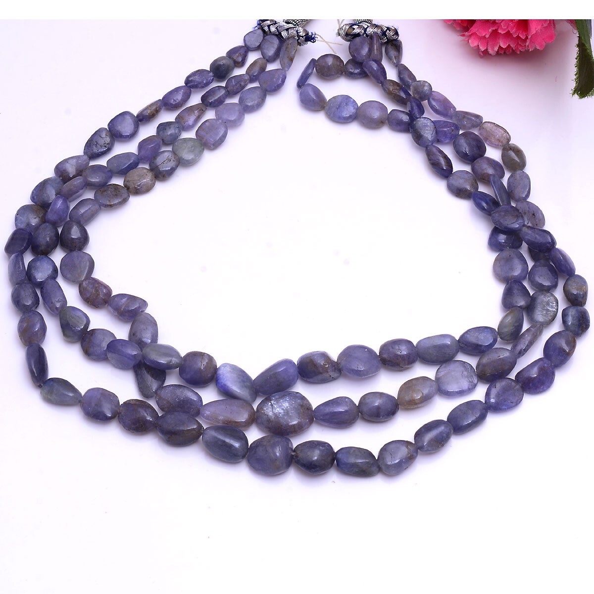 3 Strands 719 Cts Natural Tanzanite 8mm-18mm Tumbled Cabochon Beaded Necklace