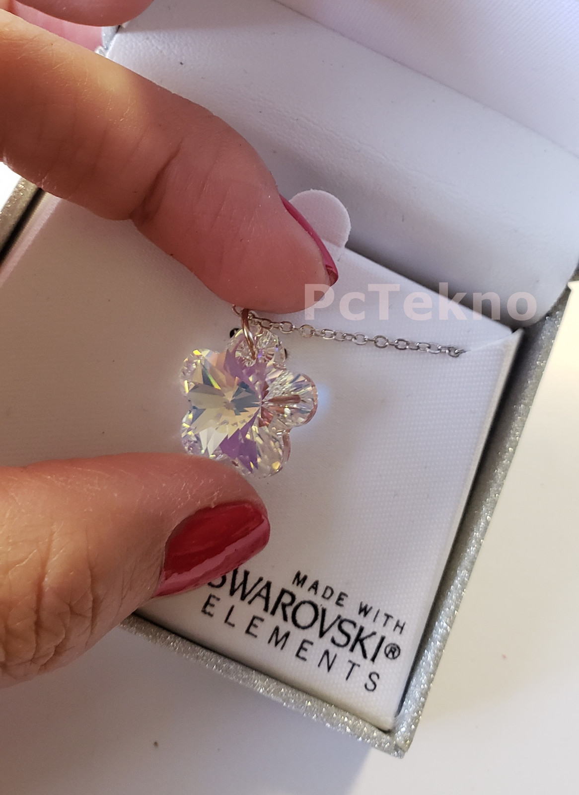 Aurora Borealis Flower Pendant Necklace w Swarovski Elements Crystal Gift Box