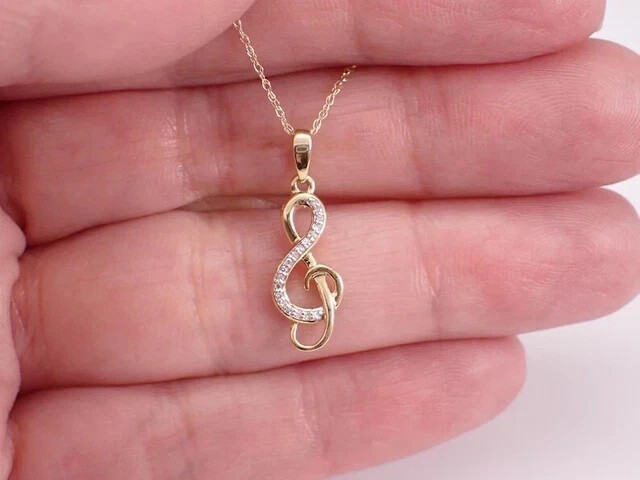 Music Shape Charm Pendant 1Ct Round Cut Simulated Diamond 14K Yellow Gold Plated