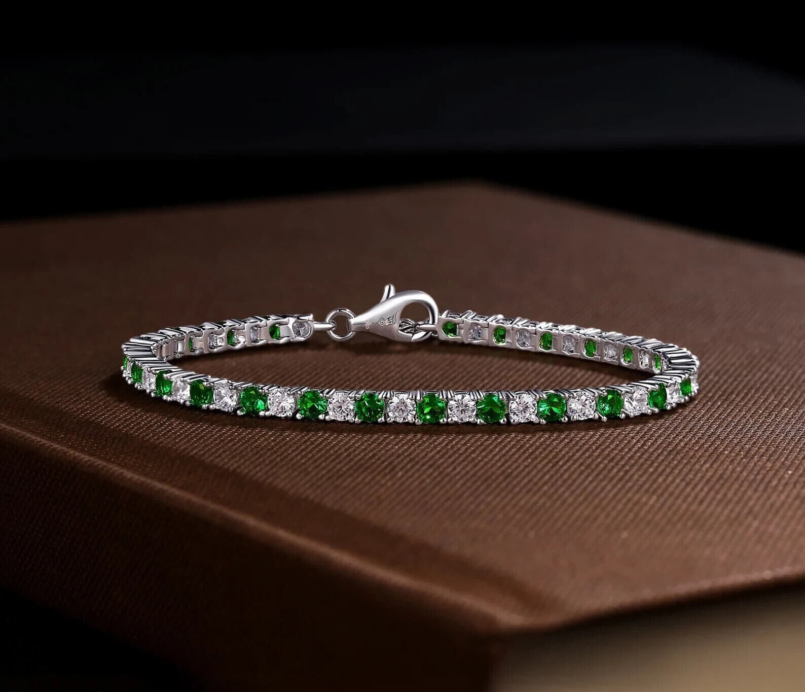6.00 CT Round Cut Simulated Emerald Women’s Fancy Bracelet 14K White Gold Plated
