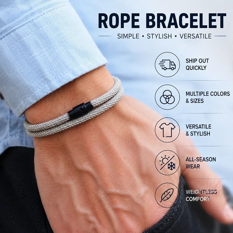 Simple Style Men’s Rope Bracelet Double Layer Thread Fabric Casual Accessory