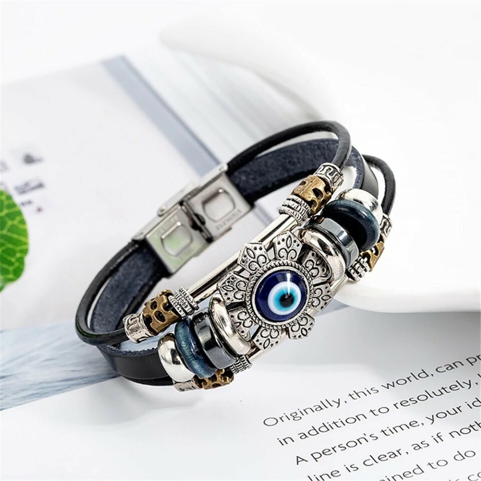 New Lucky Eye Turkish Evil Eye Bracelets Men Women Punk Style Flower Handmade