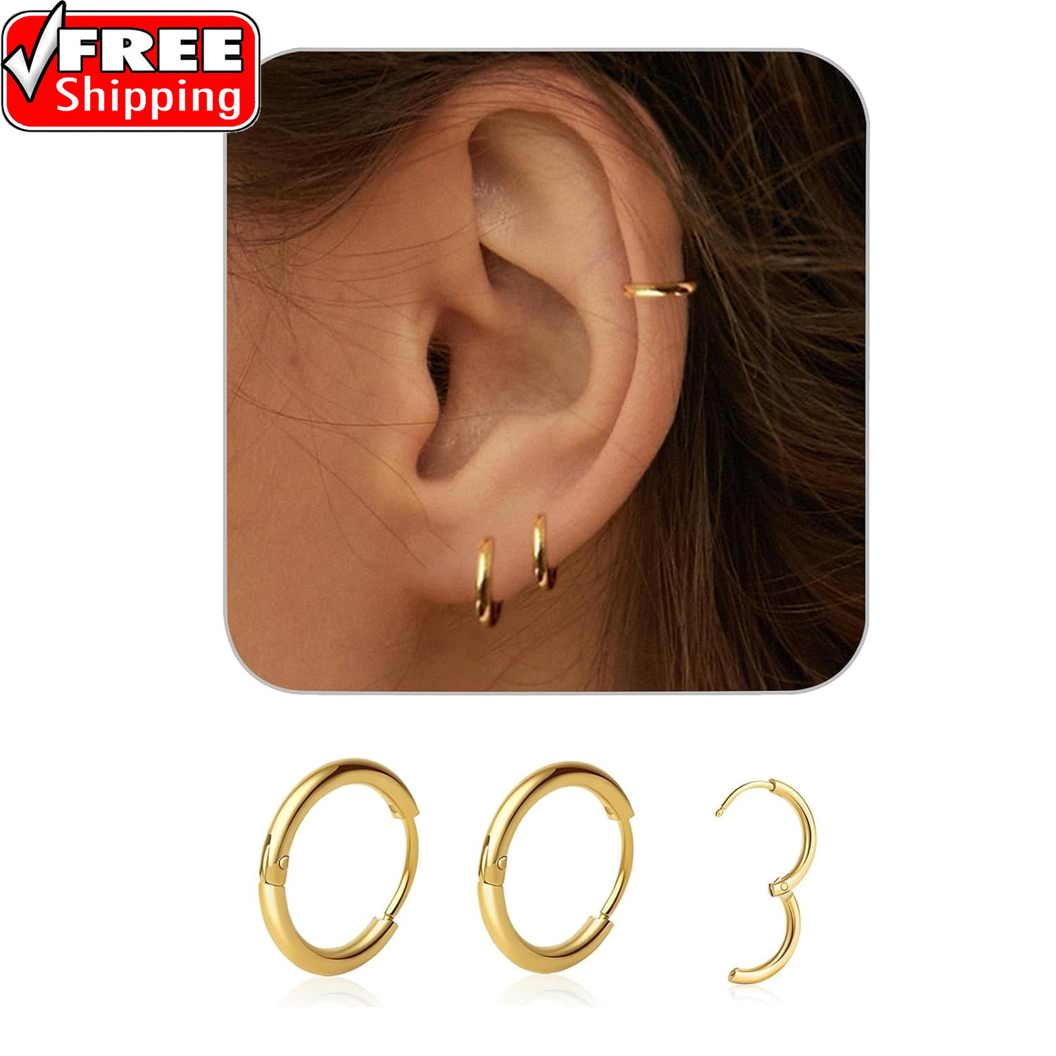 1 Pair 6Mm Small Hoop Earrings for Women, Dainty 14K Gold Plated Huggie Hoop Ear