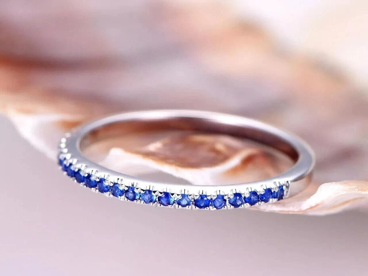 1Ct Round Lab Created Blue Sapphire Engagement Band Ring 14k White Gold Plated