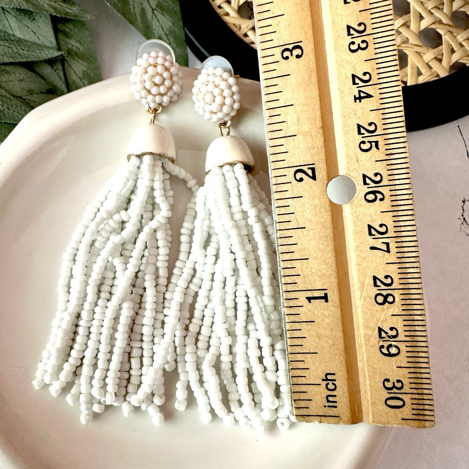 Cloud Tassel White Seed Bead Earrings Long Dangle Fringe Boho Jewelry Gift NEW