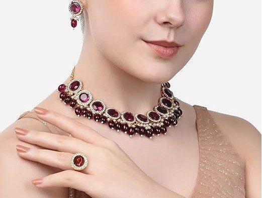 Traditional Kundan Choker Jewelry Set Gold Plated Indian Bridal Wedding Women