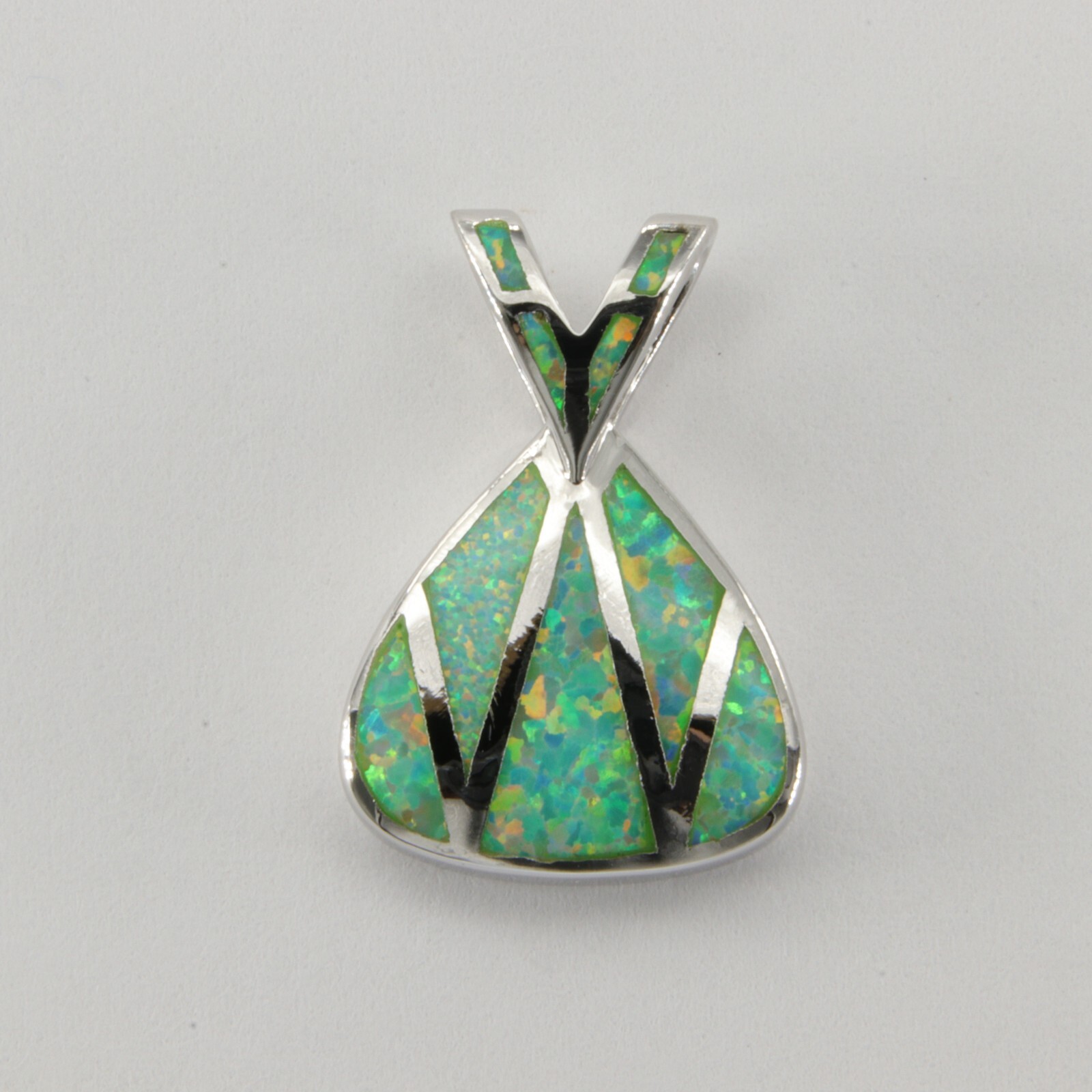 Green – FIRE OPAL Triangle Pendant 925 STERLING SILVER with Rhodium #306e