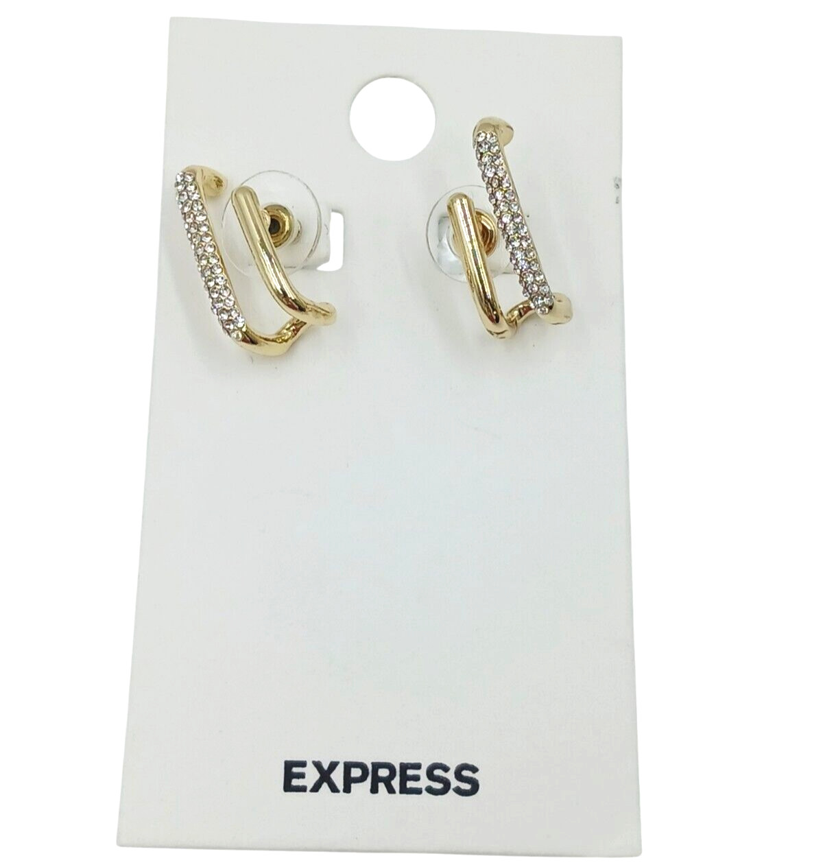 Express Crystal Rhinestone Claw Stud Pierced Earrings Push Back Gold Tone 1″ New