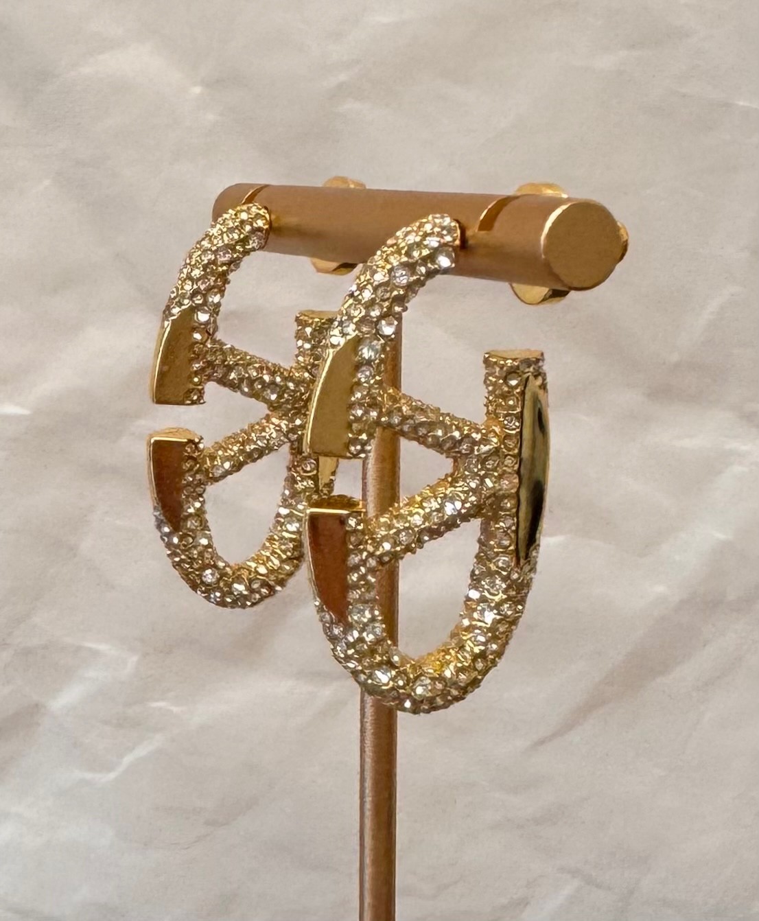 Valentino VLogo Crystal Hoop Earrings Gold Tone # 539