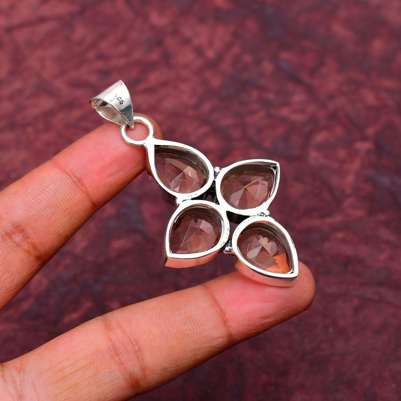 Morganite Gemstone 925 sterling silver Handmade Cross Pendant Jewwelry 2.28″