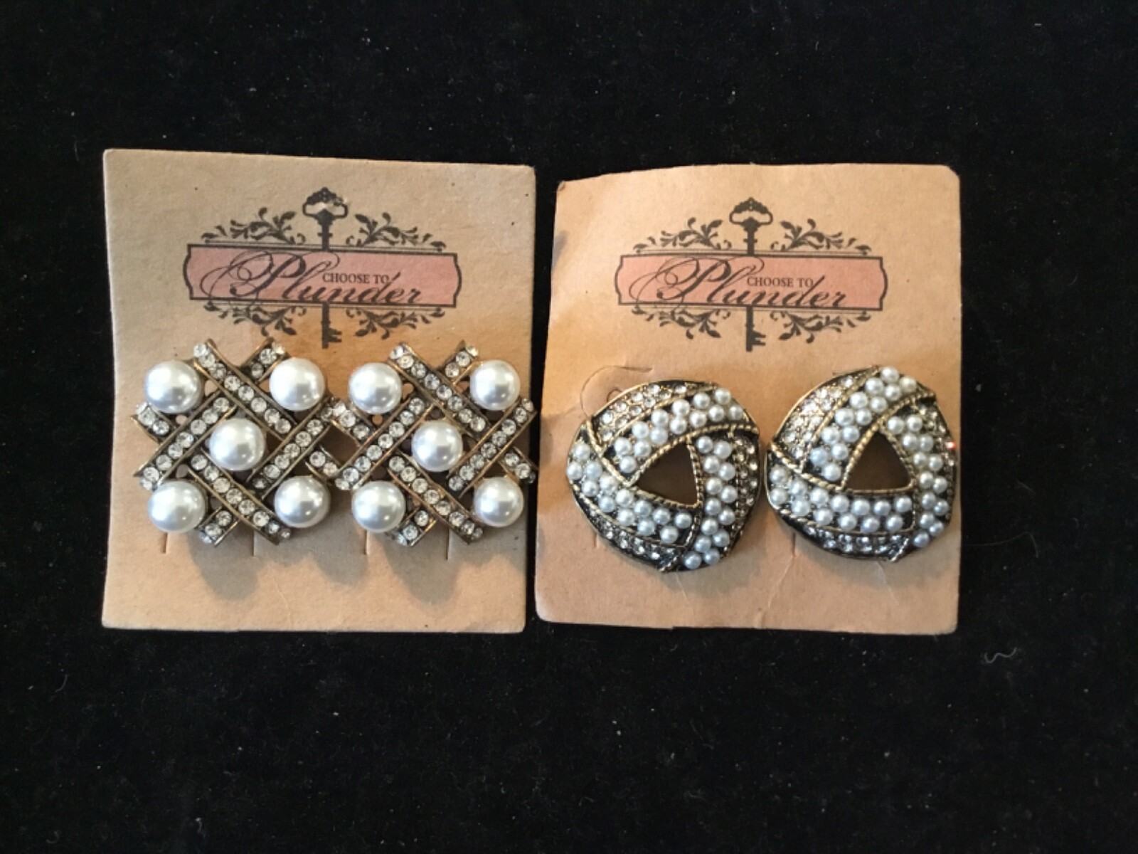 New PLUNDER Design Faux Pearl Earrings-Lot Of 2-Gold Tone-Pierced