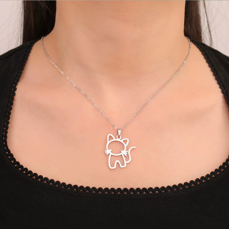 1″ ANIMAL PET CAT KITTEN Pendant on 18″ 925 Plate Sterling Silver Necklace Women