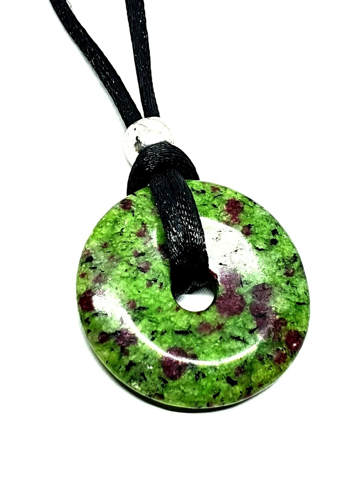 Anyolite Ruby Zoisite Donut Pendant 30mm Beaded Cord New Bohemia Necklace & Bag