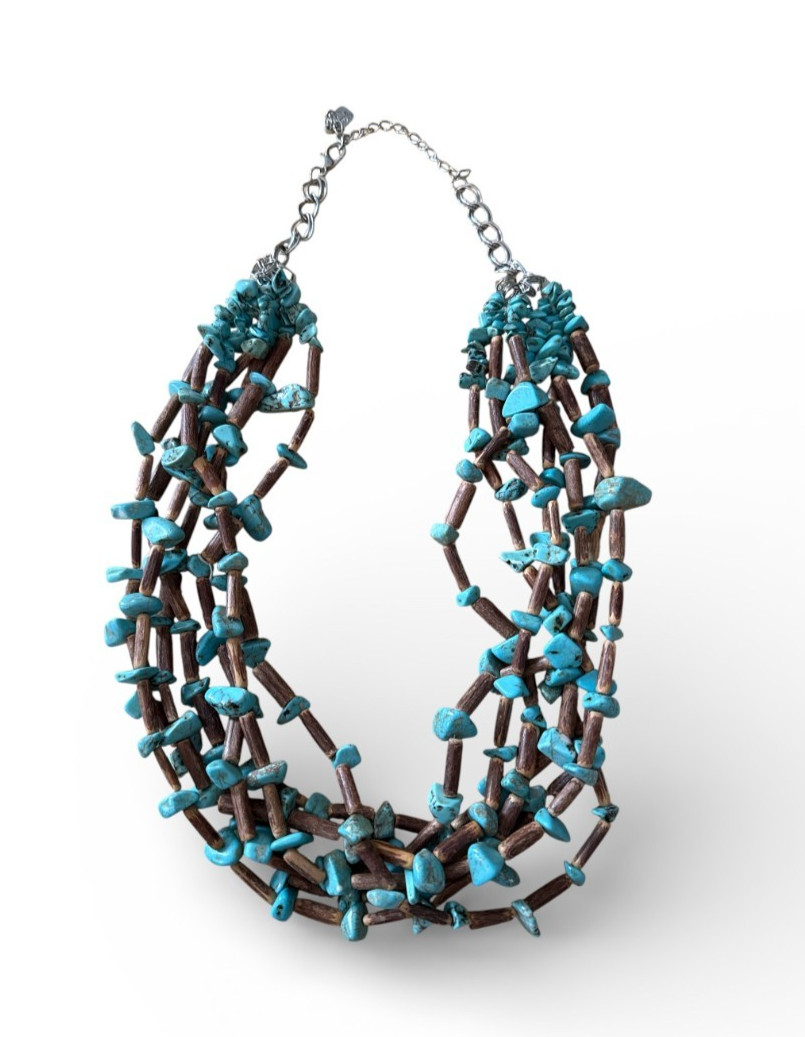 SIGNED You and I Fashion Beaded Turquoise Chip Layered Collar Necklace