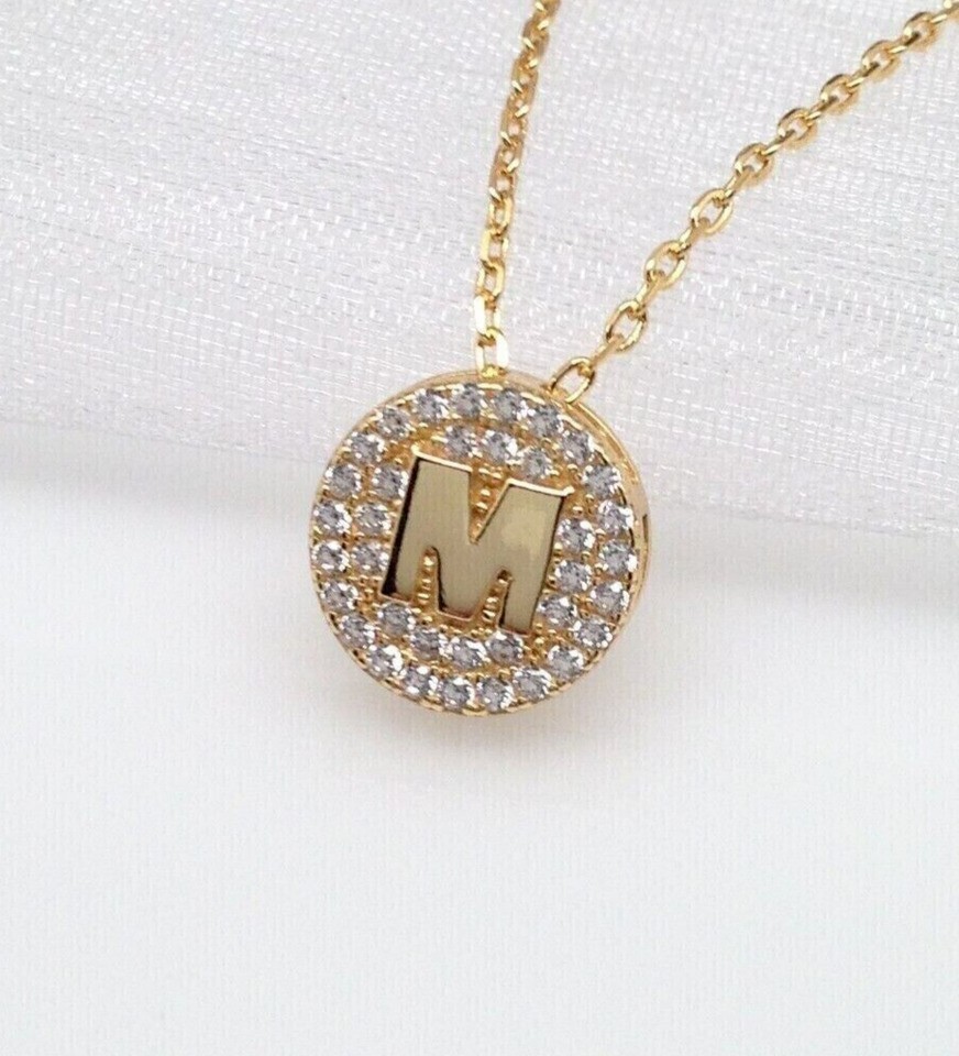 Round Cut Simulated Diamond Stunning Initial M Pendant In 14K Yellow Gold Plated