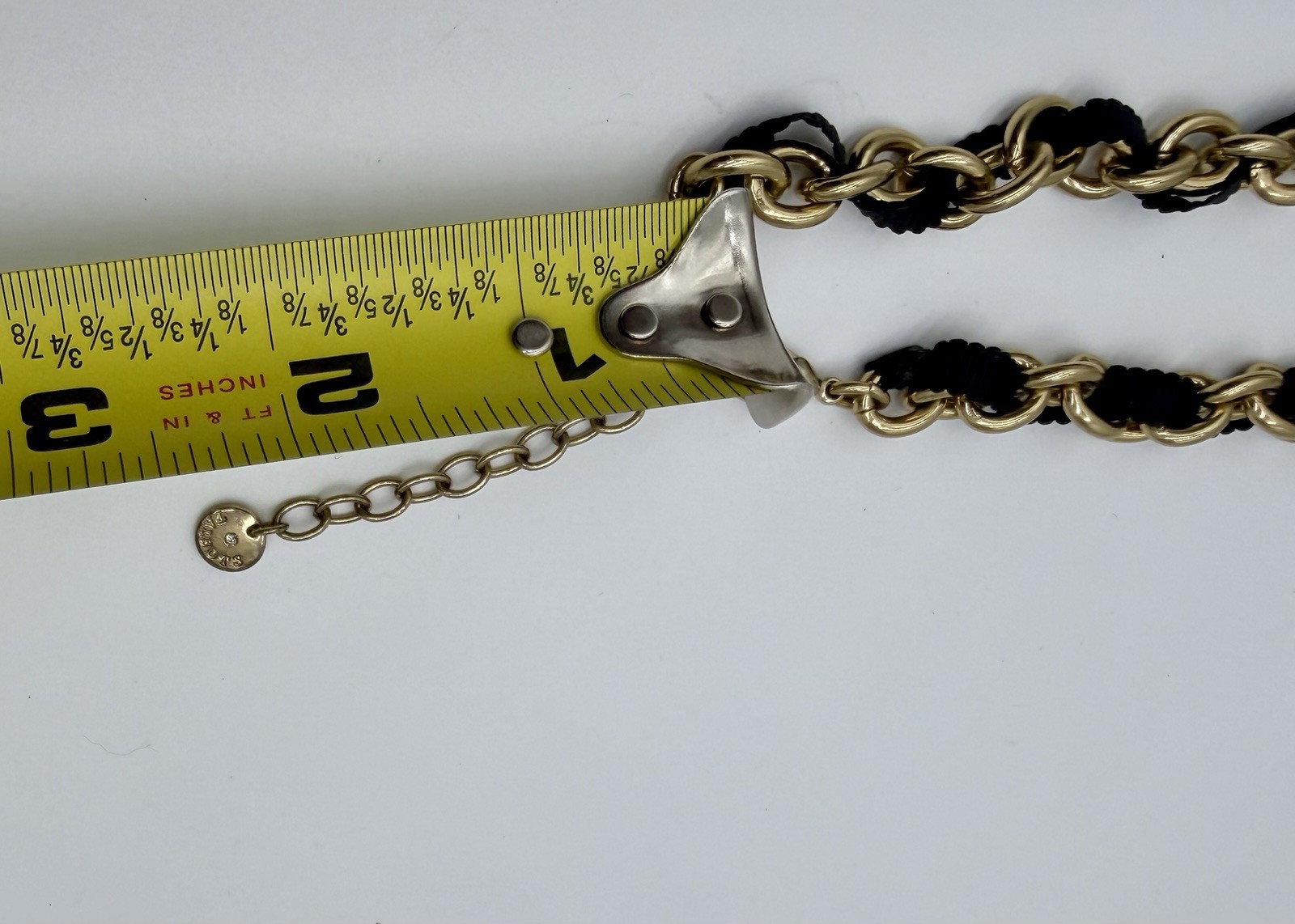 Talbots Black Ivory Floral Statement Necklace Gold Tone Chain Grosgrain Ribbon