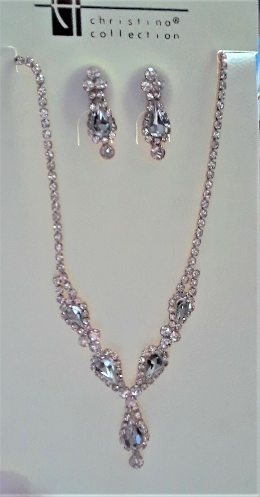 Crystal Rhinestone Bridal Cocktail Wedding Necklace Earrings Teardrop Prom