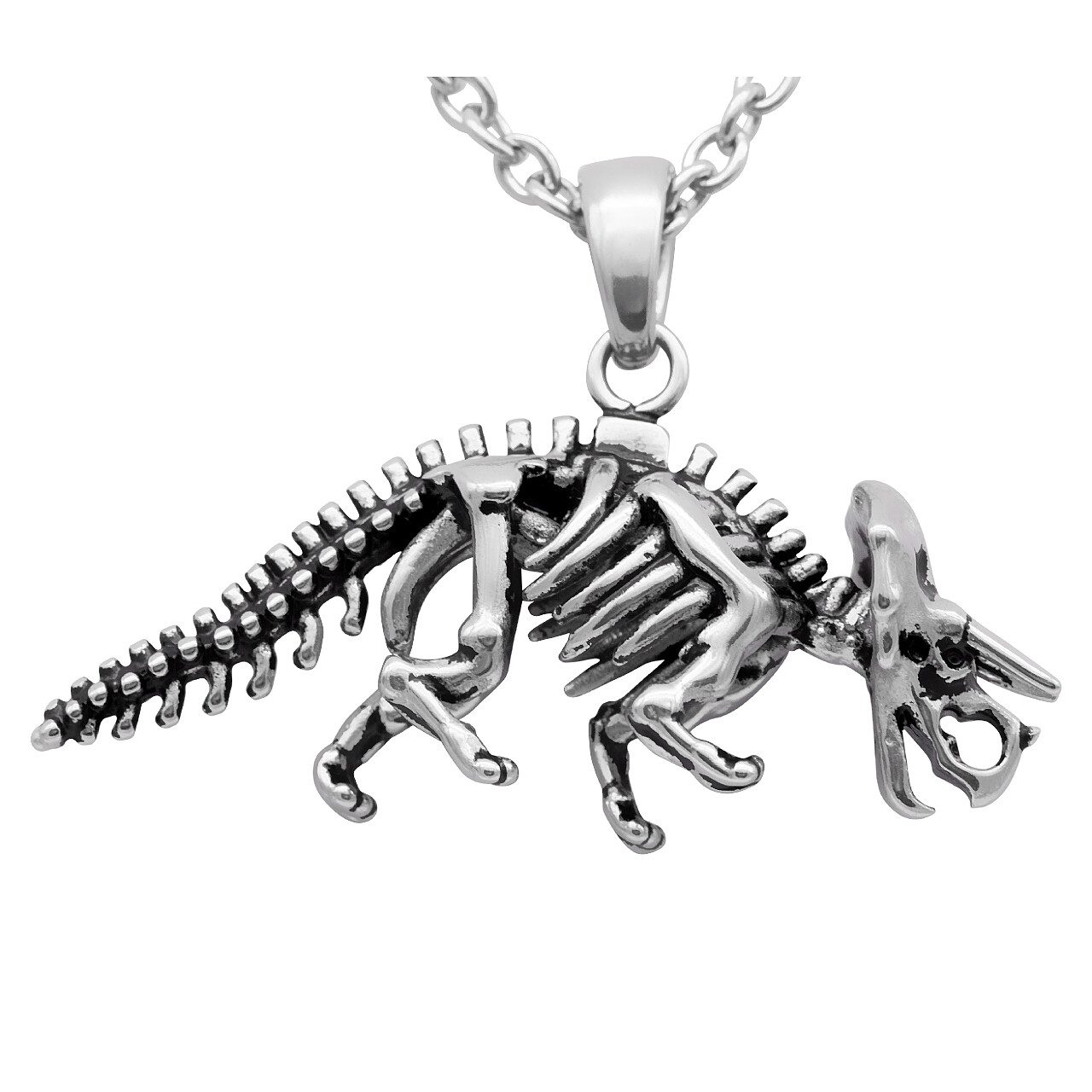 DINOSAUR NECKLACE TRICERATOPS SKELETON stainless steel pendant BY CONTROSE