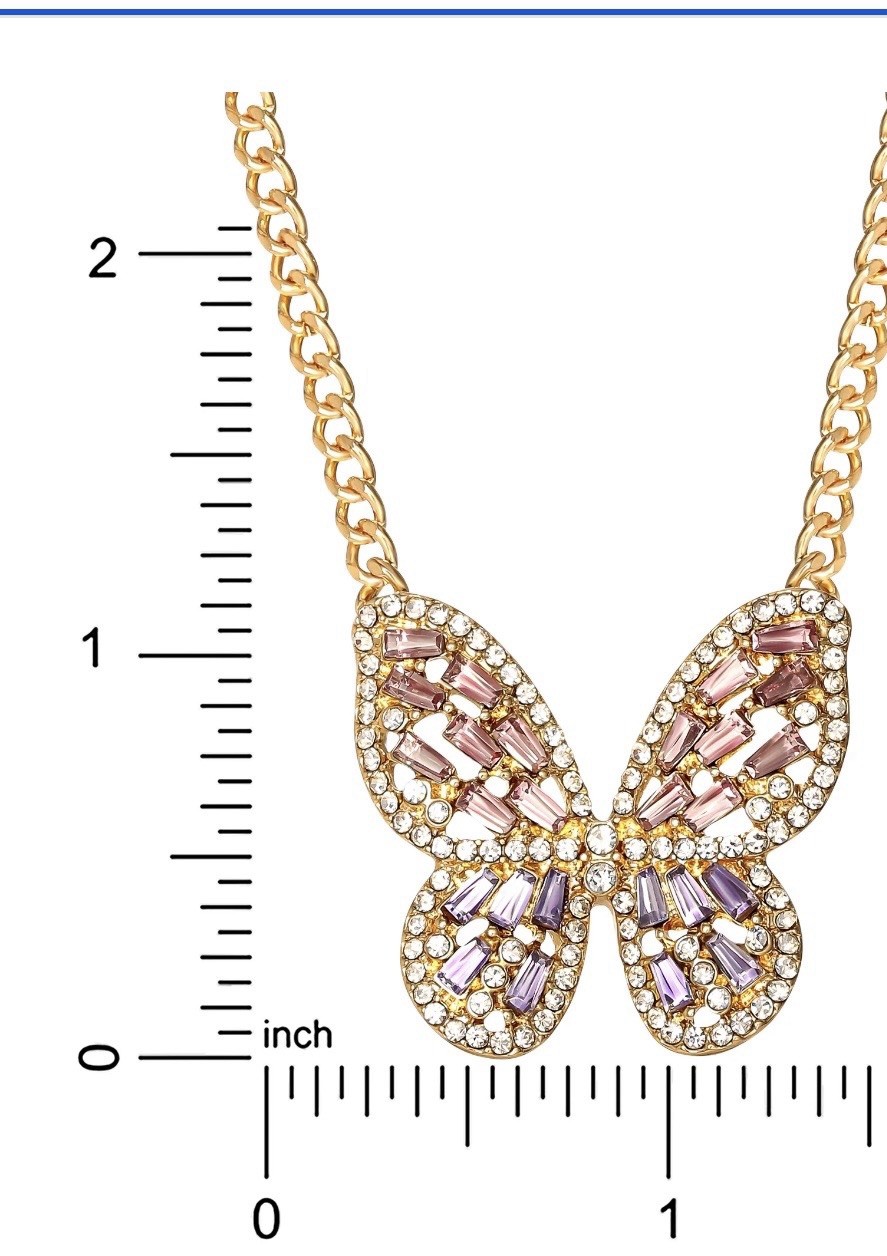 Jessica Simpson Crystal Butterfly Pendant Necklace 16″+3″ Round Link