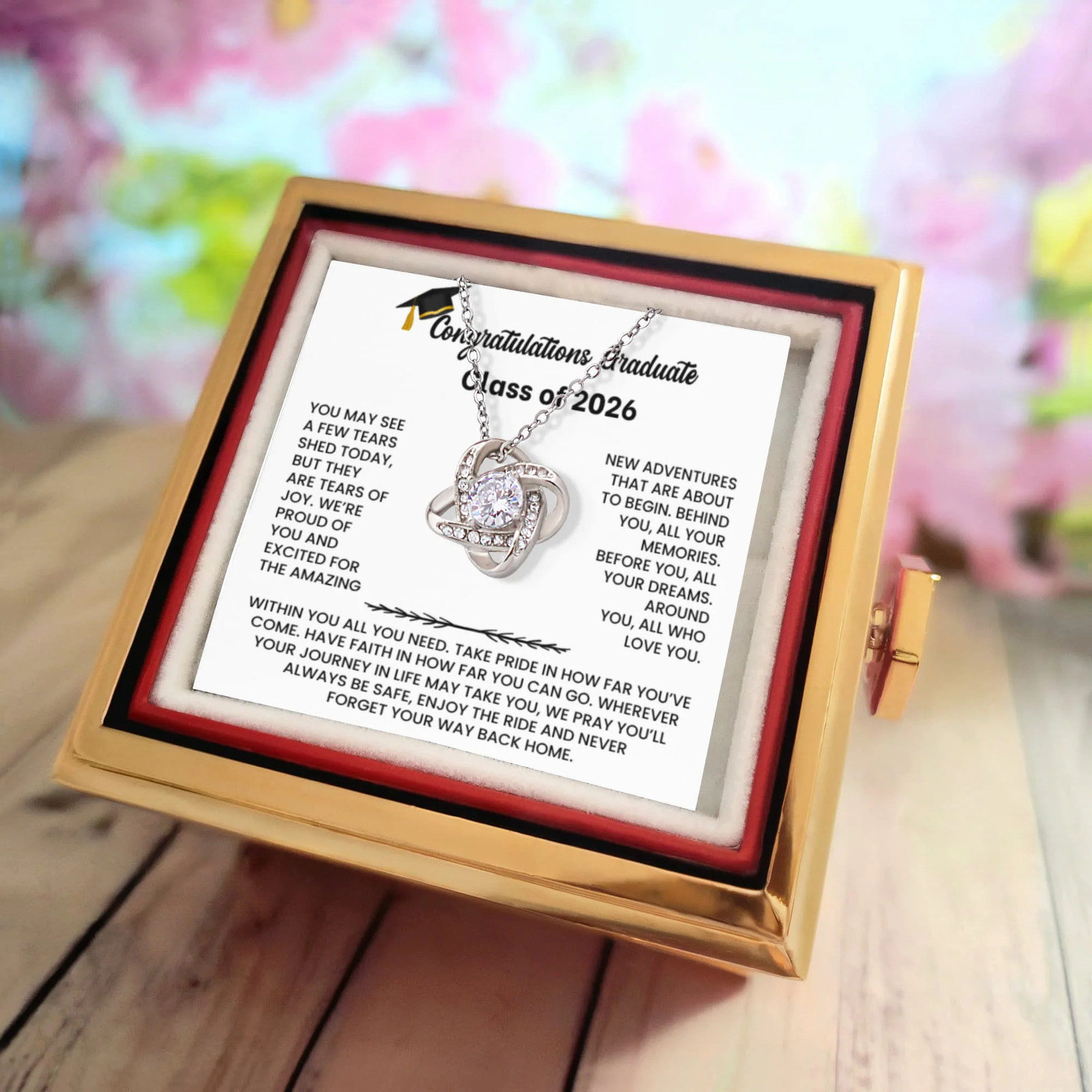 Class of 2026 Graduation Rotating Rose Box and Necklace Gift Set