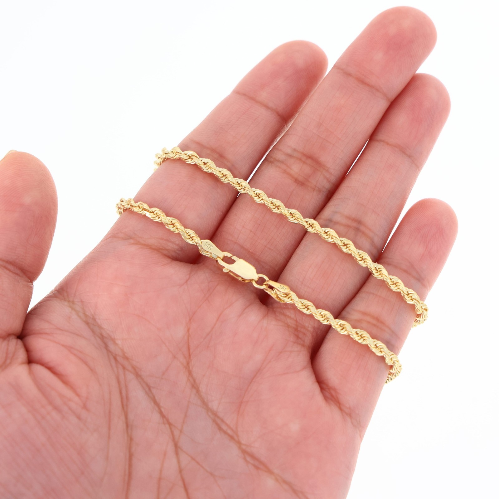 14K Yellow Gold 2.5mm Italian Diamond Cut Rope Chain Necklace Mens Women 16″-30″