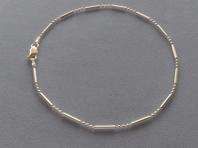 11″ ANKLE BRACELET ITALIAN STERLING SILVER BAR + 3 BEAD STYLE ITALY 925