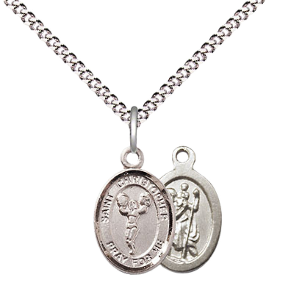 Pewter Small Saint Christopher Cheerleading Medal 18″ Lobster Claw Necklace