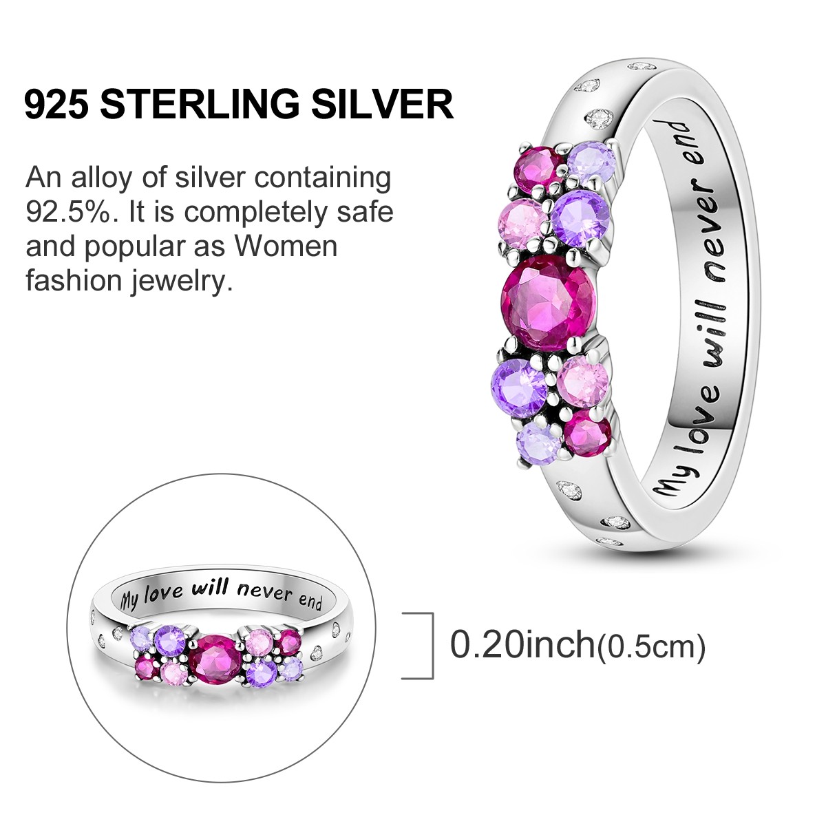 LAZA 925 Sterling Silver Endless love Finger Ring Pink AAA CZ for Women Jewelry