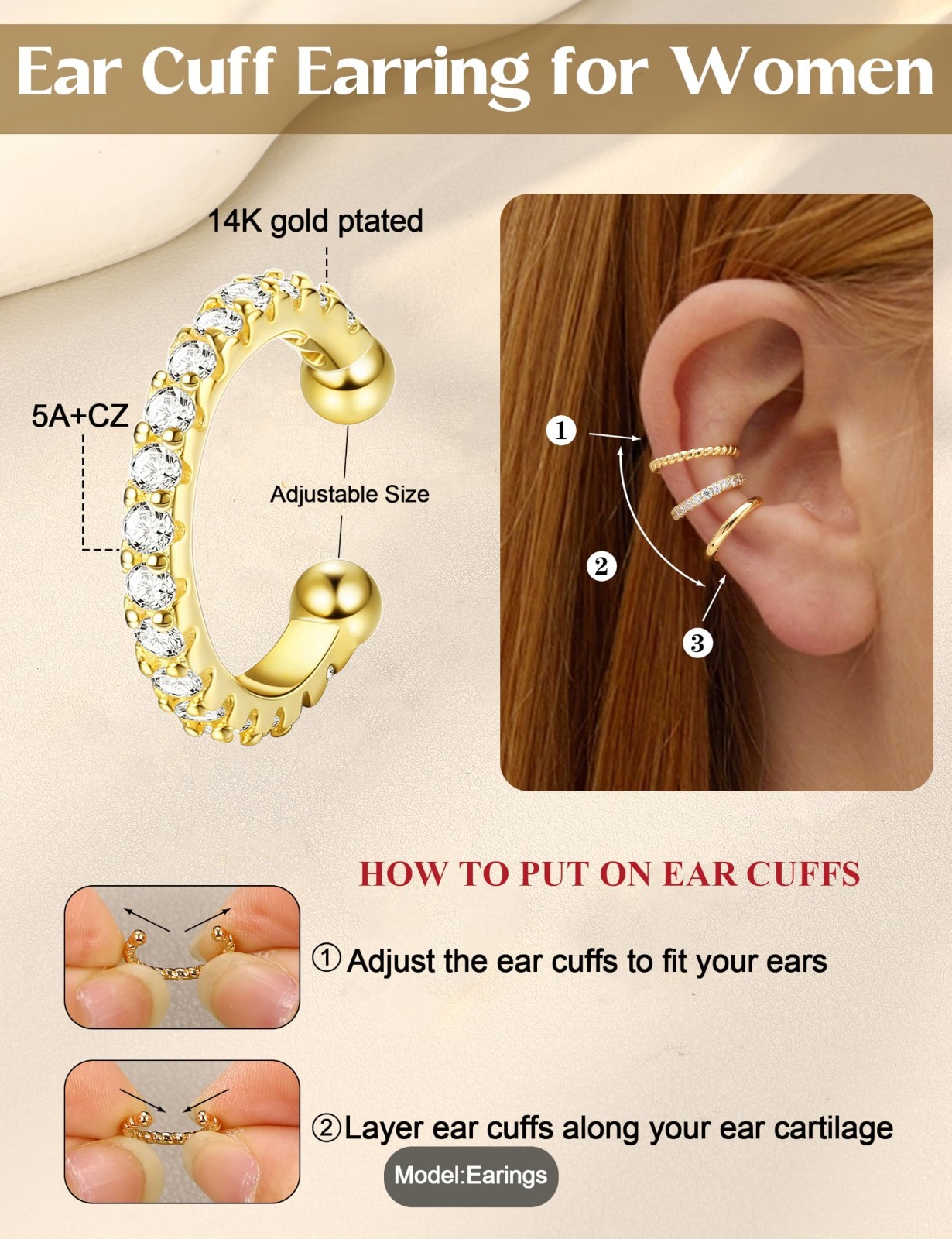 18 Pcs Non-Piercing Ear Cuff Earrings Set – Adjustable 14K Gold Plated Helix Jew