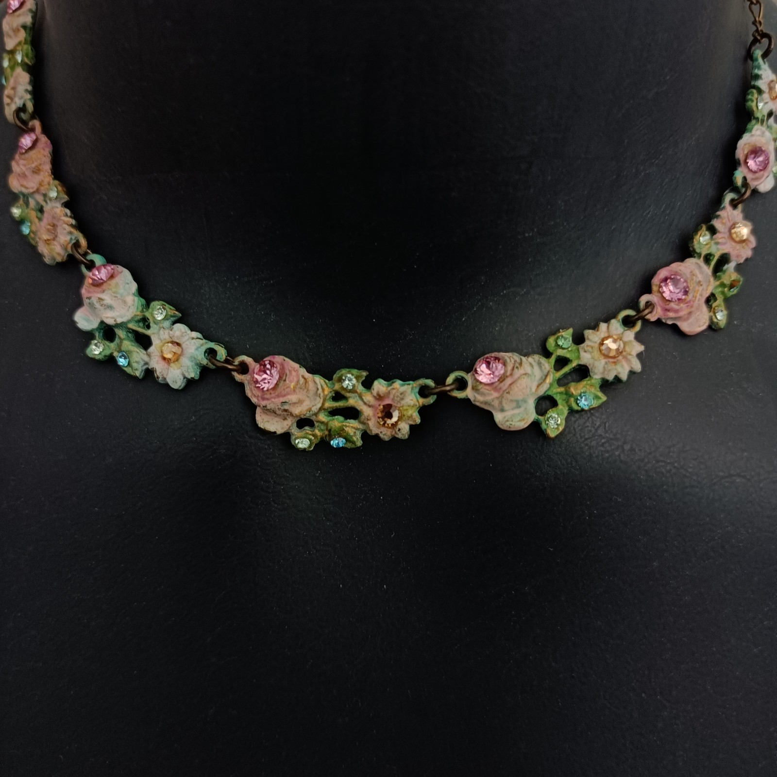Romantic Michal Negrin Necklace Pastel Floral Enamel Choker Fairy Shabby Chic