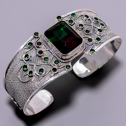 Bi Color Tourmaline, Diopside 925 Sterling Silver Cuff Adst. T985 Christmas Gift