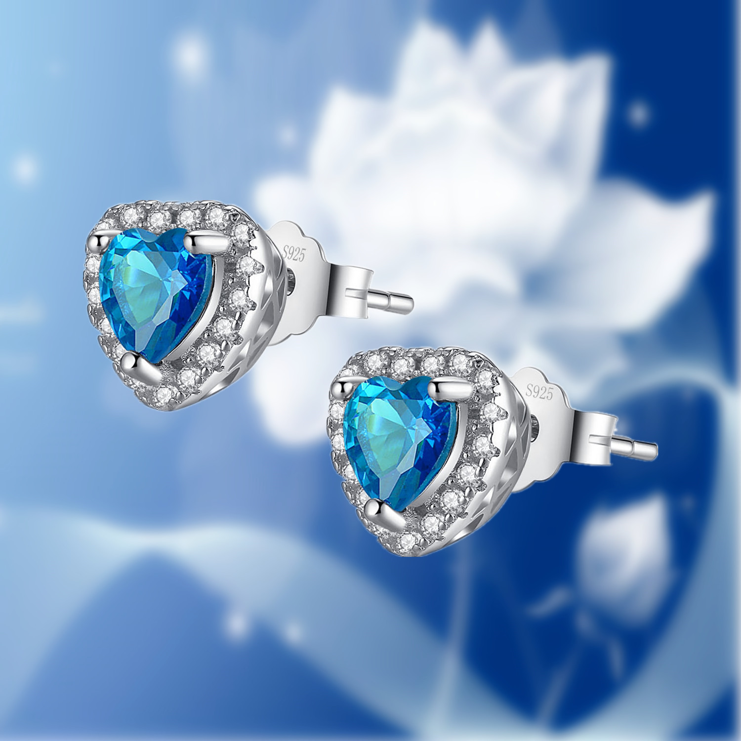 1.0 Cttw Heart Shaped AAA Simulated Blue Topaz Sterling Silver Stud Earrings