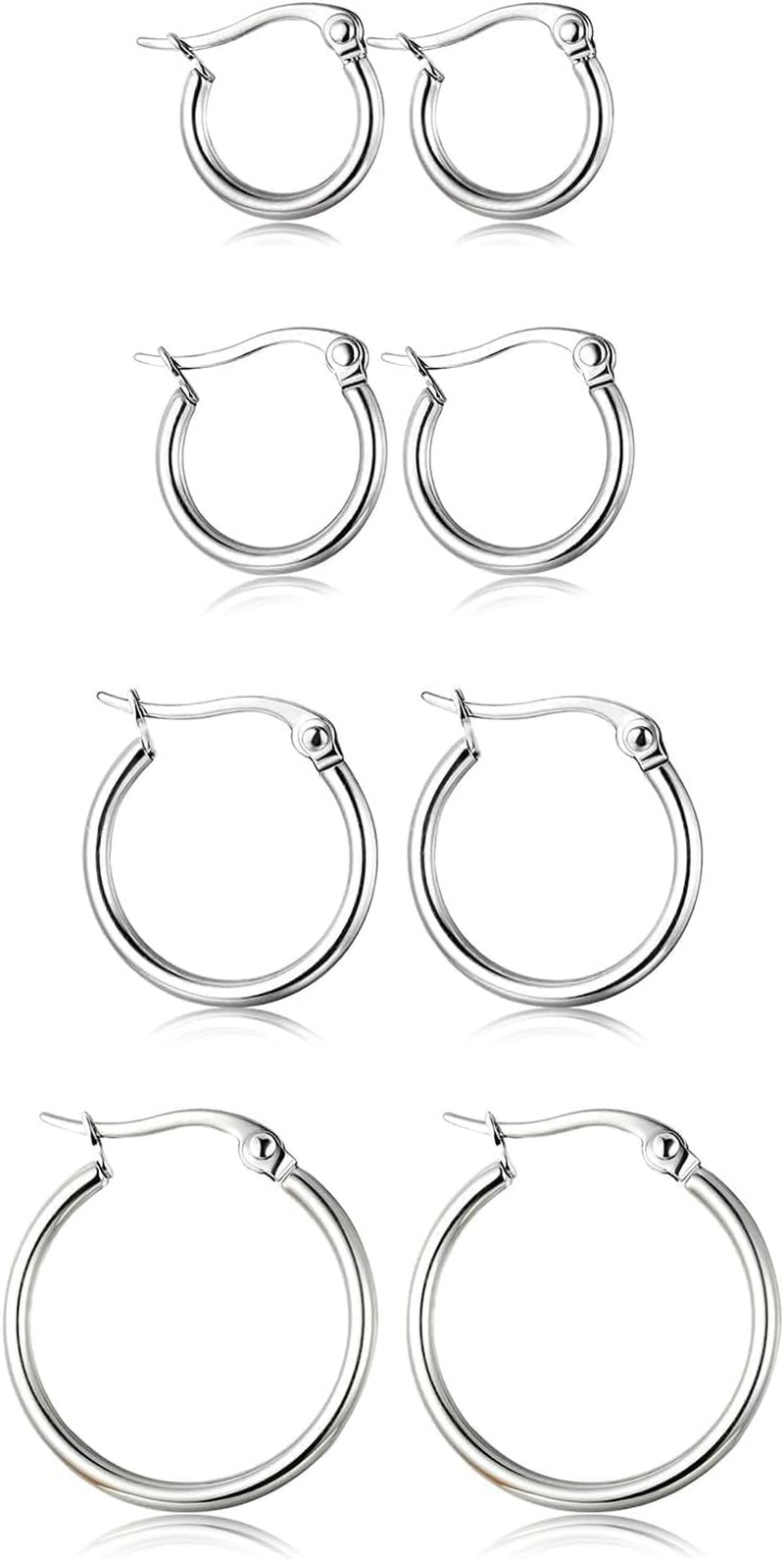 4 Pairs Stainless Steel Hoop Earrings Set Cute Huggie Earrings for Women,10Mm-20