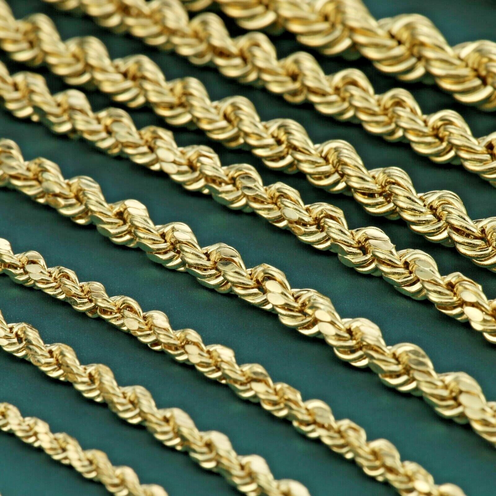 14K Real Solid Yellow Gold 2mm 3mm 4mm 5mm Rope Chain Italian Bracelet 7″ 7.5″