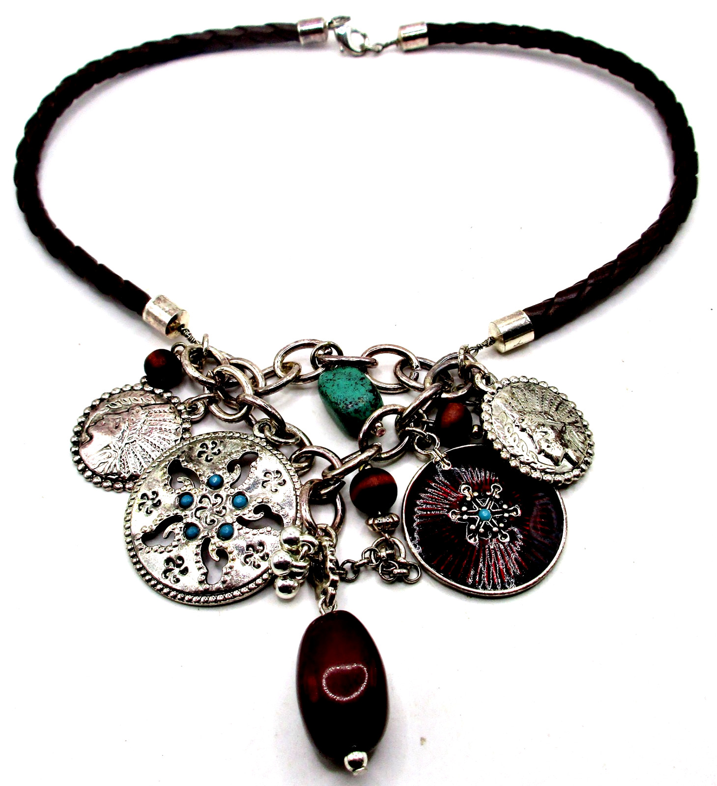 Vintage 11pc Lot Silver, Copper, Glass Bracelets, Charms & Glass Cord Necklaces