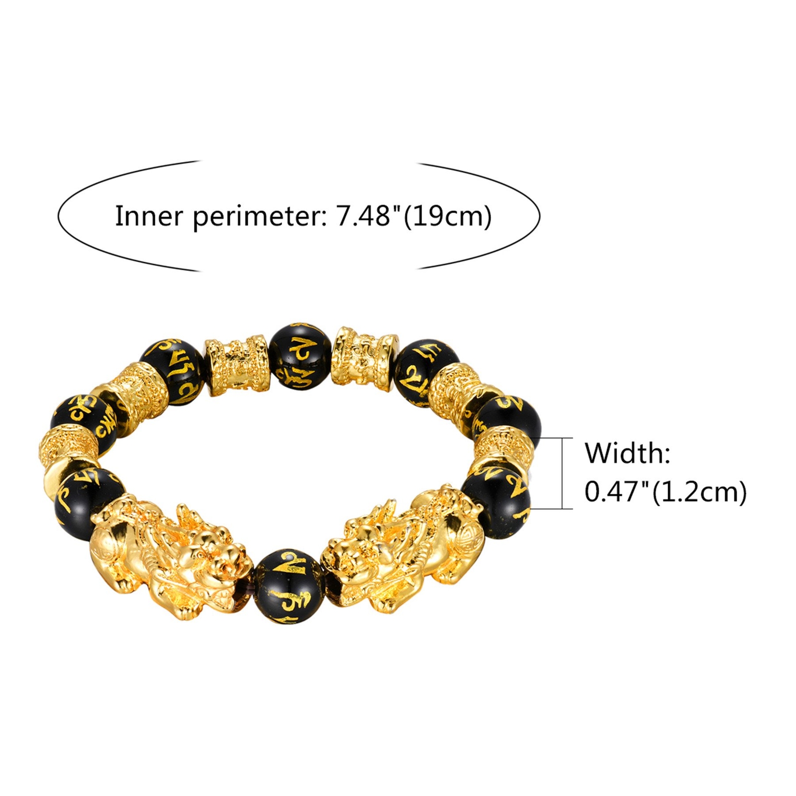 Feng Shui Black Agate Beads Bracelet Attract Wealth&Good Luck Bangle pixiu 12mm