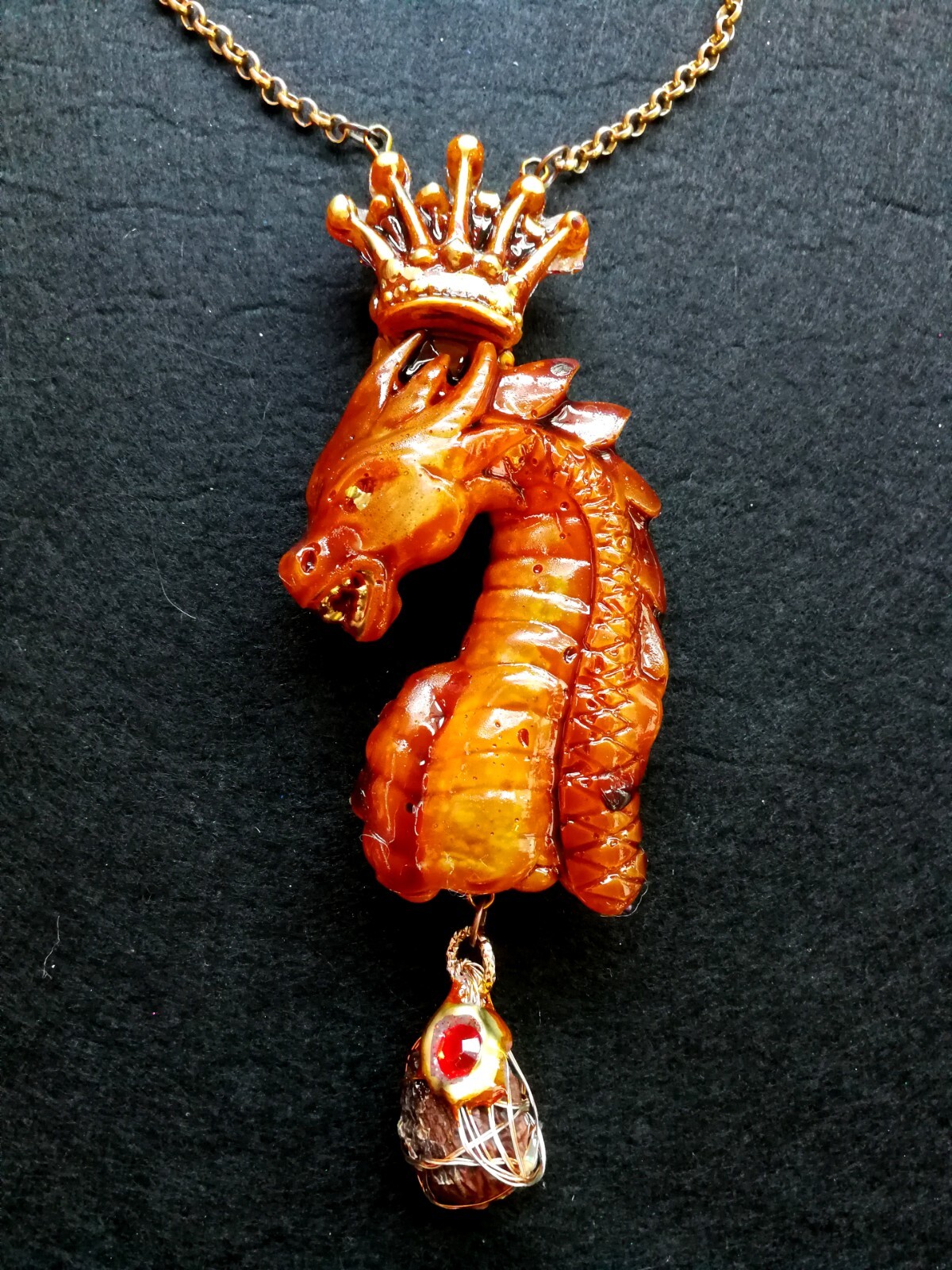 Dragon Crown Evil Eye Talisman Necklace Jewelry Pendant Golden Amulet Giada Bib