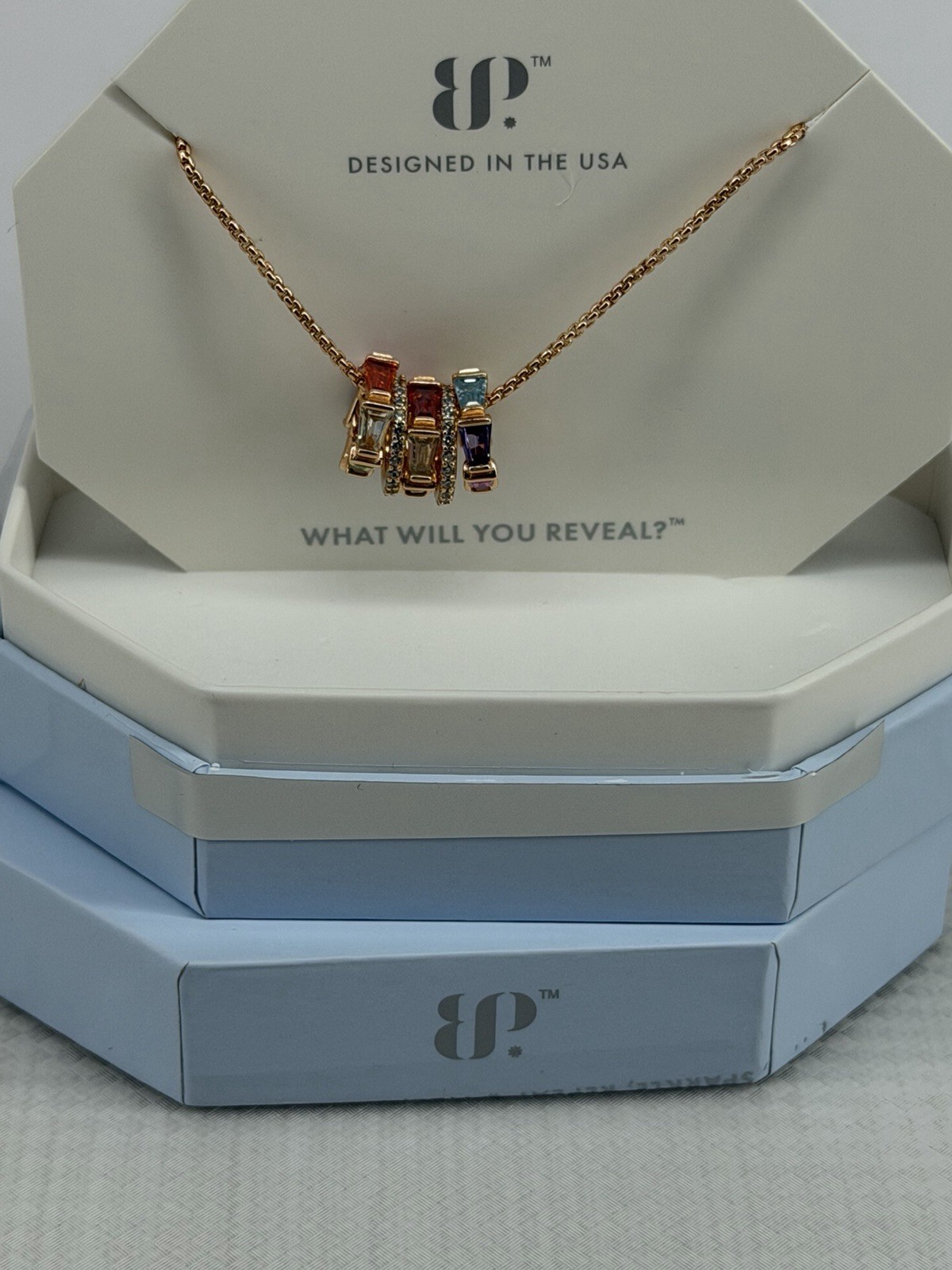 Bomb Party OG Necklace Ultra Rare Unicorn Rose Gold Multi Colored Stones NIB