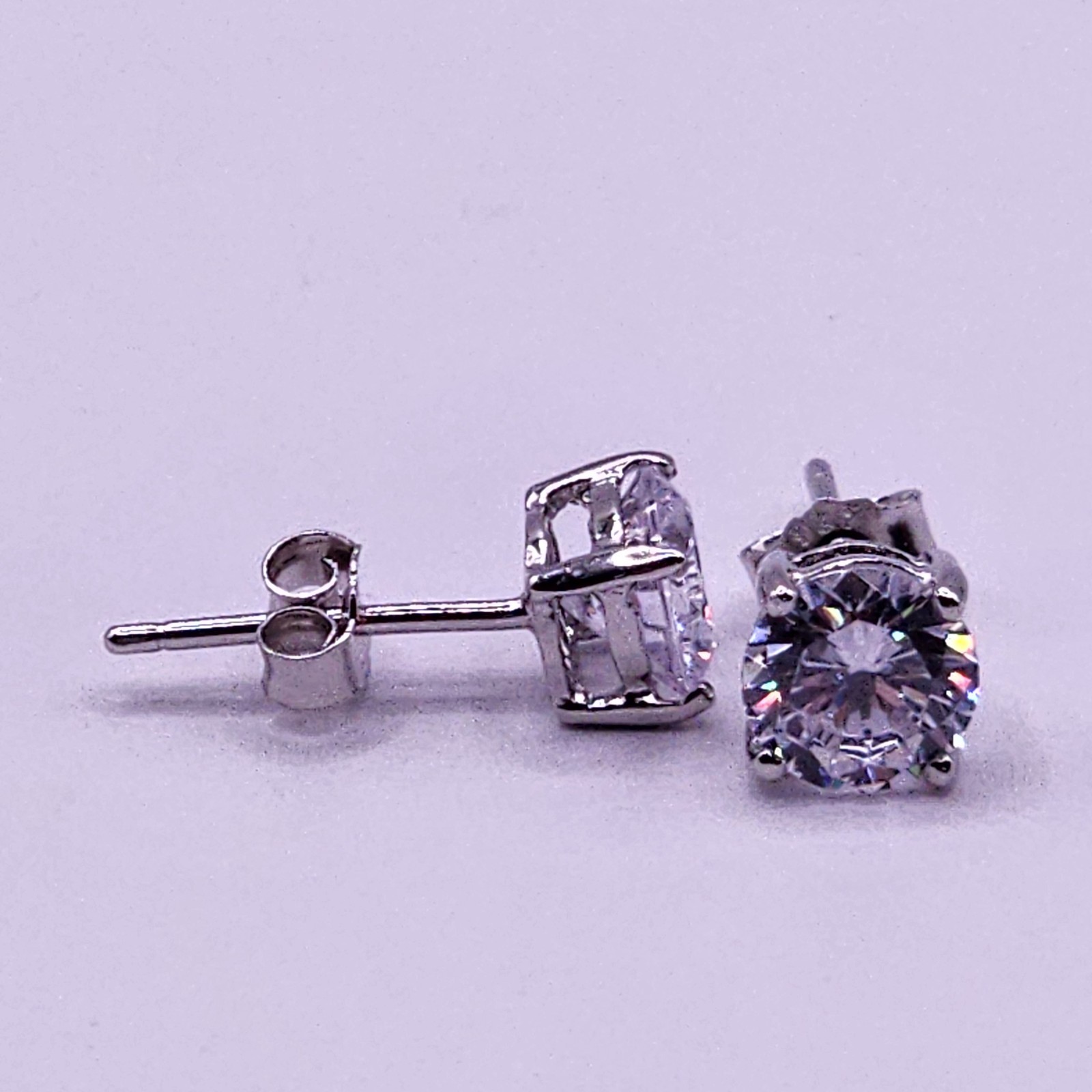 925 Sterling Silver Round CZ stud Earrings Rhodium Finish Friction Post 6mm