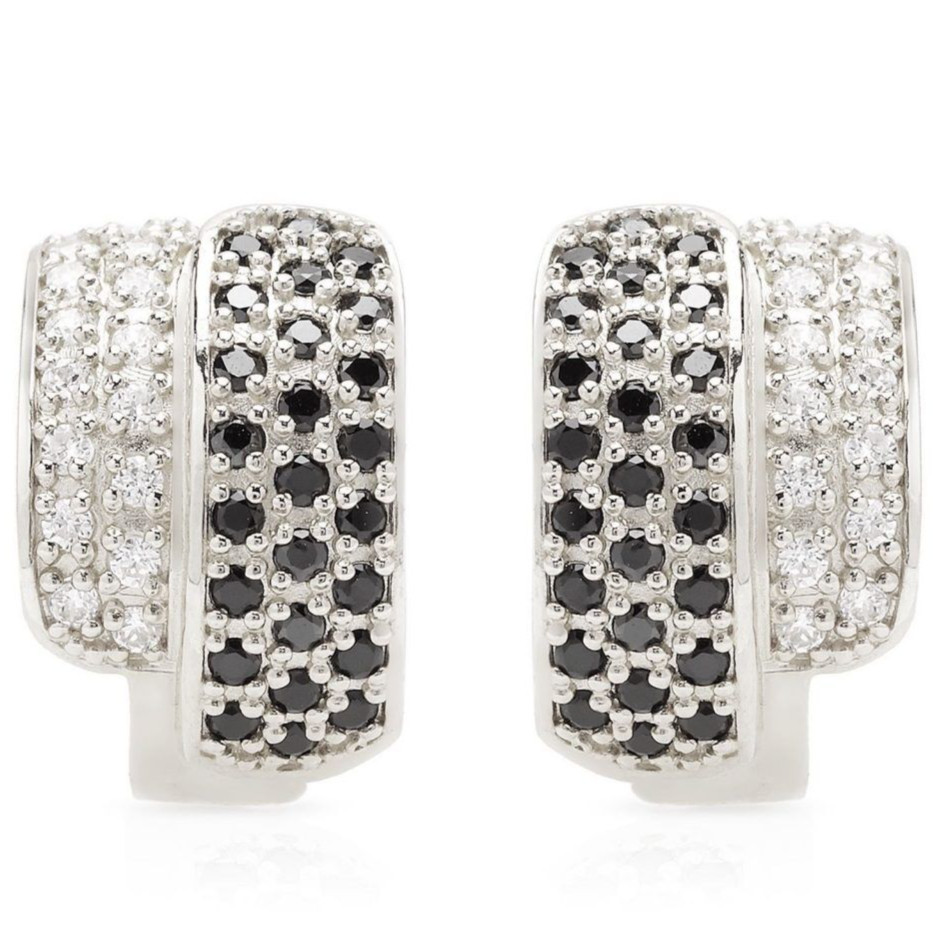 1CTW Simulated Diamond White and Black 14K White Gold Wide Huggie Hoop Earrings